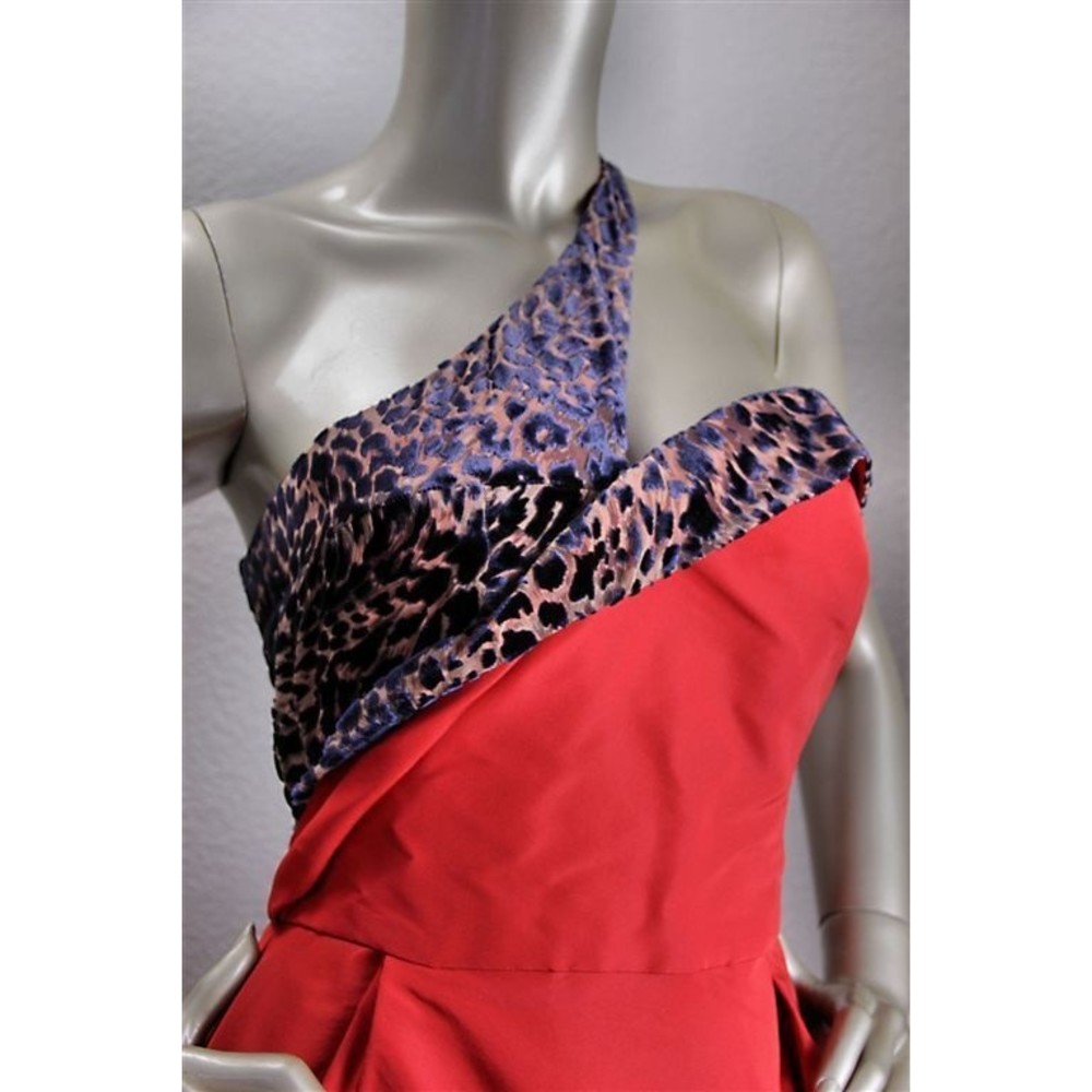 $2640 New CAROLINA HERRERA Red Silk Taffeta Leopard Cocktail Dress 8 - Picture 2 of 7